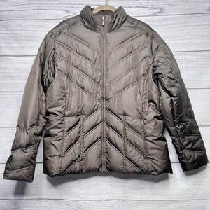 Eddie Bauer Premium Goose Down Quilted Puffer‎ Jacket size XL Taupe Full Zip